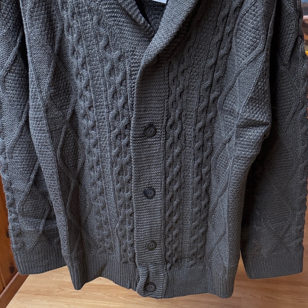 Size Large L NEW NWT long Men's Cable Knit Sweater - Gray - Picture 3 of 7